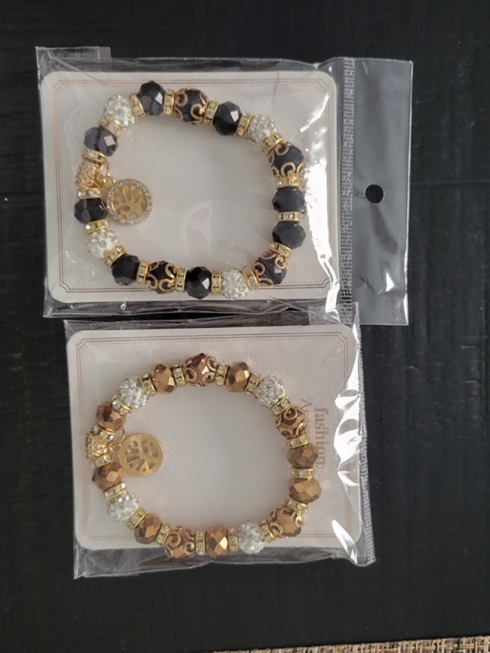 Tree Charm Beaded Stretch Bracelet Gold Tone – 2 Colors
